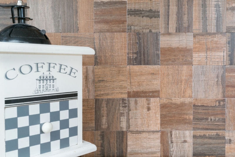 piastrella a mosaico autoadesiva ALU marrone metallo aspetto legno piastrelle scure backsplash MOS200-2122
