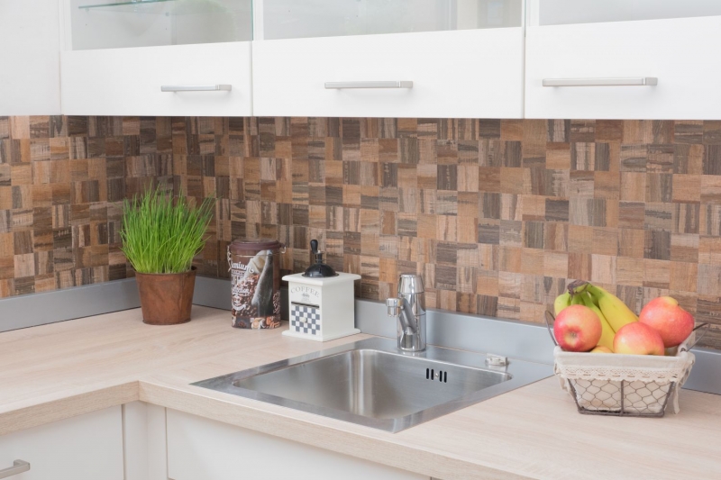 piastrella a mosaico autoadesiva ALU marrone metallo aspetto legno piastrelle scure backsplash MOS200-2122
