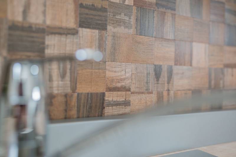 piastrella a mosaico autoadesiva ALU marrone metallo aspetto legno piastrelle scure backsplash MOS200-2122