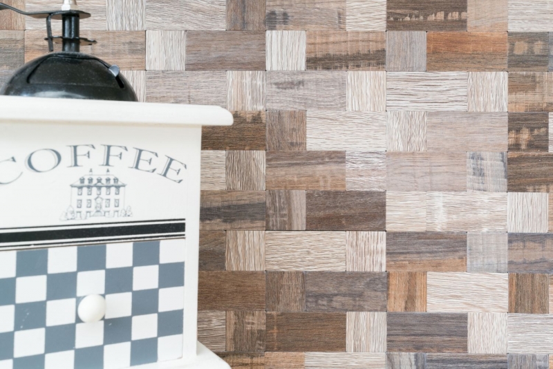 piastrella di mosaico autoadesiva ALU grigio beige metallo effetto legno backsplash MOS200-2322