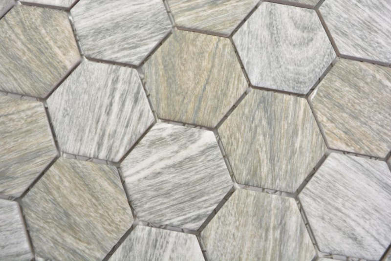 Piastrella di mosaico esagonale in ceramica a grana di legno grigio marrone mix mosaico piastrelle parete backsplash cucina bagno - MOS11H-0200