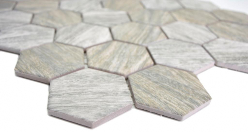 Piastrella di mosaico esagonale in ceramica a grana di legno grigio marrone mix mosaico piastrelle parete backsplash cucina bagno - MOS11H-0200