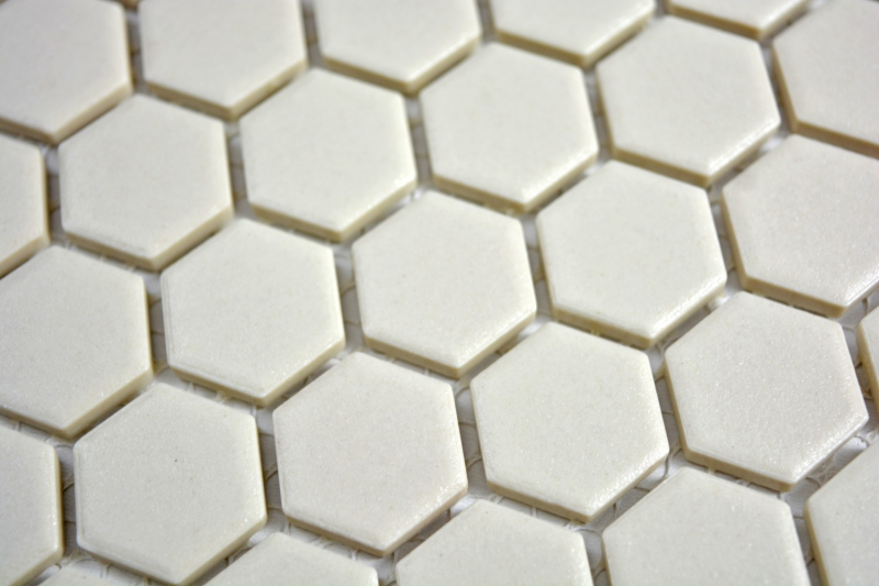 Piastrella di mosaico in ceramica bianca esagonale beige chiaro non smaltata MOS11A-1202-R10_f