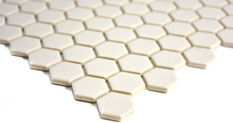 Piastrella di mosaico in ceramica bianca esagonale beige chiaro non smaltata MOS11A-1202-R10_f