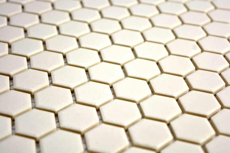 Piastrella di mosaico in ceramica bianca esagonale beige chiaro non smaltata MOS11A-1202-R10_f