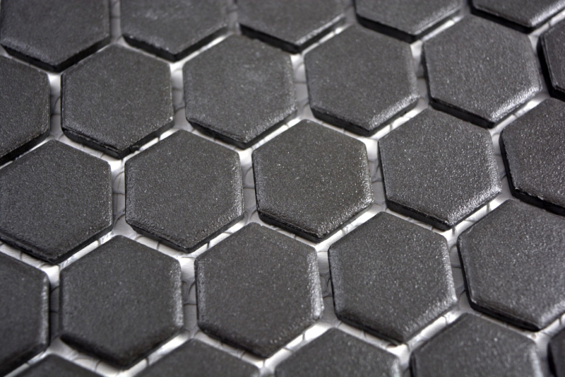 Piastrella di mosaico in ceramica esagonale nera non smaltata MOS11A-0304-R10_f