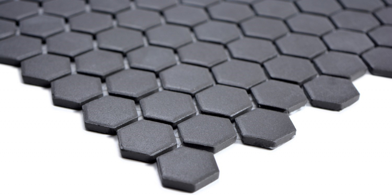 Piastrella di mosaico in ceramica esagonale nera non smaltata MOS11A-0304-R10_f