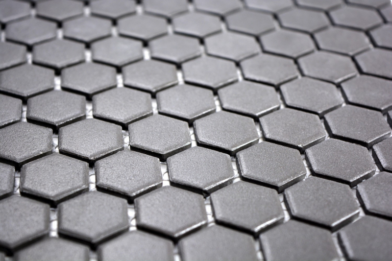 Piastrella di mosaico in ceramica esagonale nera non smaltata MOS11A-0304-R10_f