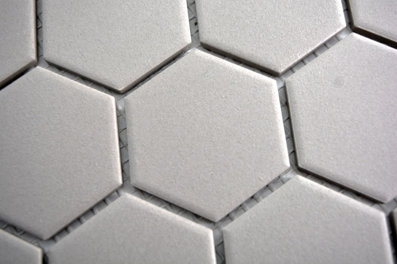 Piastrella di mosaico in ceramica esagonale grigio chiaro non smaltata MOS11B-0203-R10_f