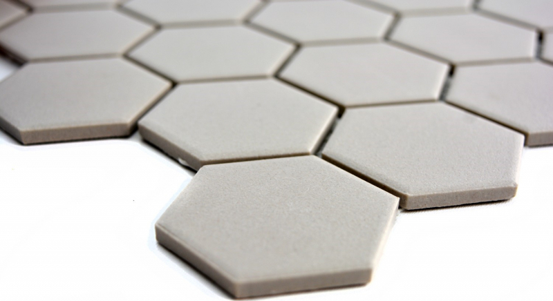 Piastrella di mosaico in ceramica esagonale grigio chiaro non smaltata MOS11B-0203-R10_f