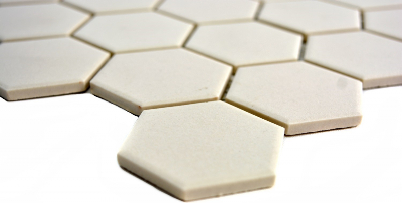 Piastrella di mosaico in ceramica esagonale beige chiaro non smaltata MOS11B-1202-R10_f