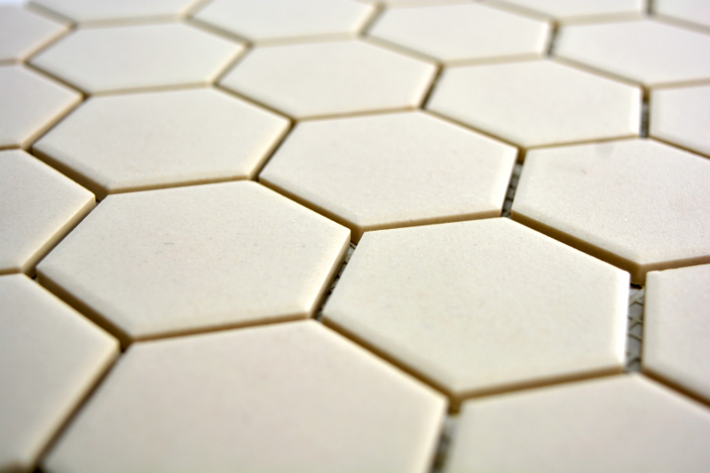 Piastrella di mosaico in ceramica esagonale beige chiaro non smaltata MOS11B-1202-R10_f
