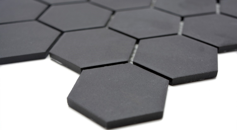 Piastrella di mosaico in ceramica esagonale nera non smaltata MOS11B-0304-R10_f