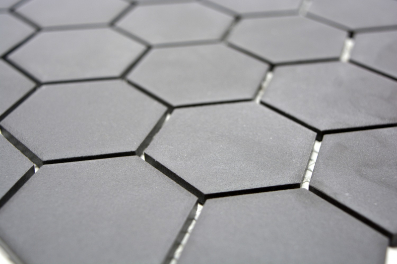 Piastrella di mosaico in ceramica esagonale nera non smaltata MOS11B-0304-R10_f