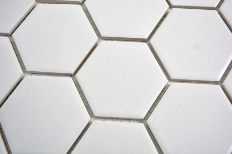 Piastrella di mosaico in ceramica esagonale bianca non smaltata MOS11B-0102-R10_f