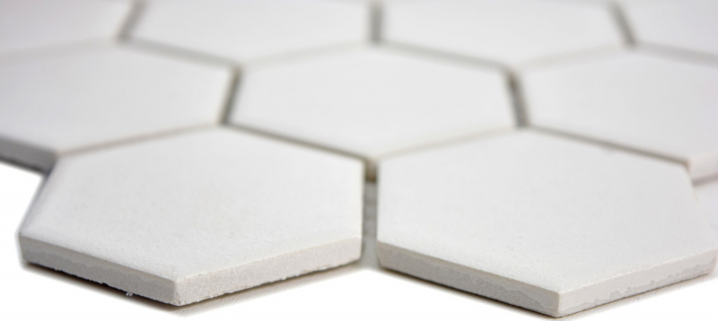 Piastrella di mosaico in ceramica esagonale bianca non smaltata MOS11B-0102-R10_f