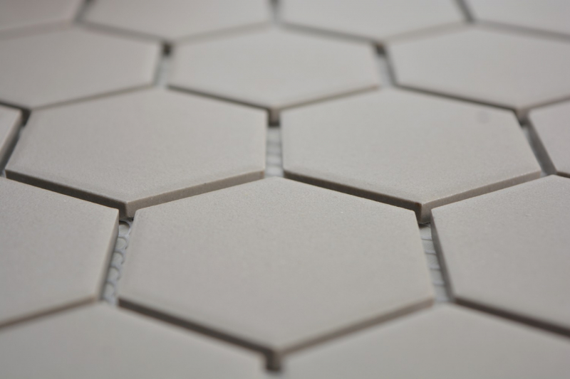 Piastrella di mosaico in ceramica esagonale grigio non smaltato MOS11B-0202-R10_f