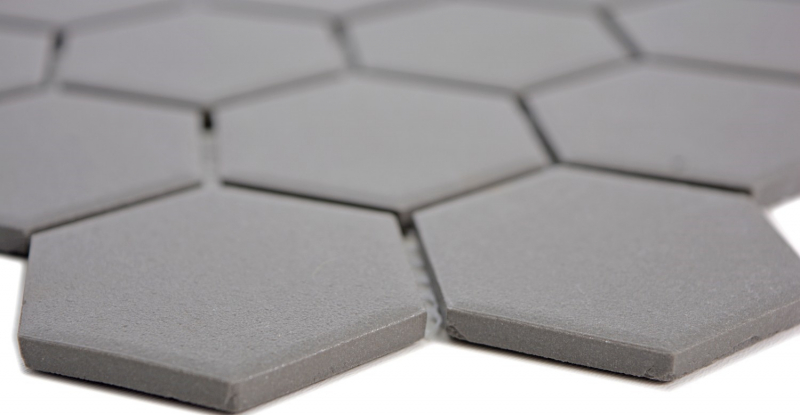 Piastrella di mosaico in ceramica esagonale grigio scuro non smaltata MOS11B-0213-R10_f