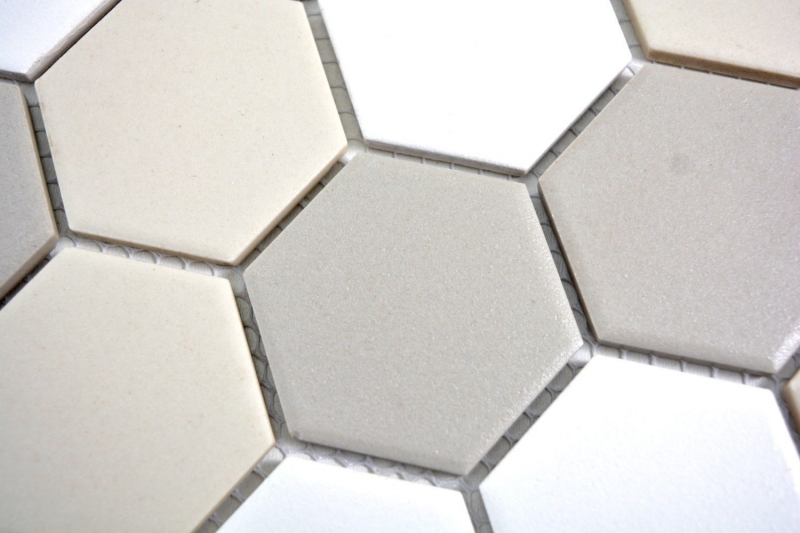Piastrella di mosaico in ceramica esagonale bianca beige chiaro grigio chiaro non smaltata MOS11B-1122-R10_f