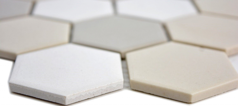 Piastrella di mosaico in ceramica esagonale bianca beige chiaro grigio chiaro non smaltata MOS11B-1122-R10_f