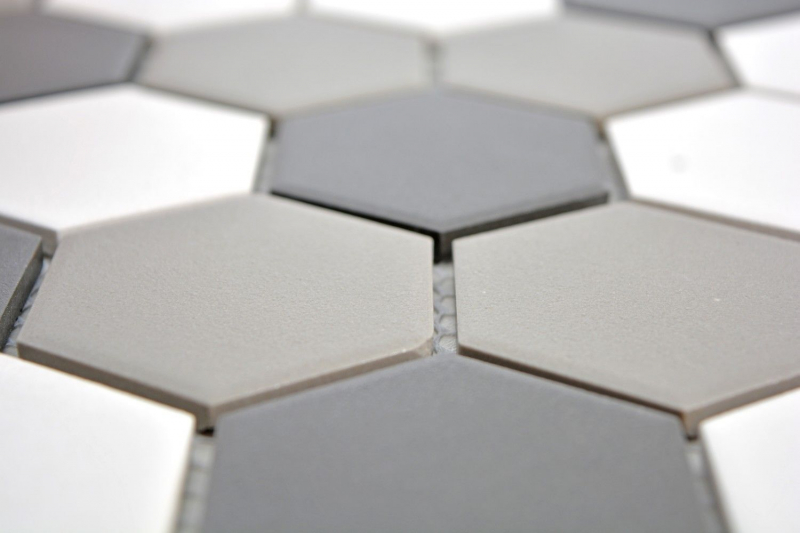 Piastrella di mosaico in ceramica esagonale bianco grigio nero non smaltato MOS11B-0123-R10_f