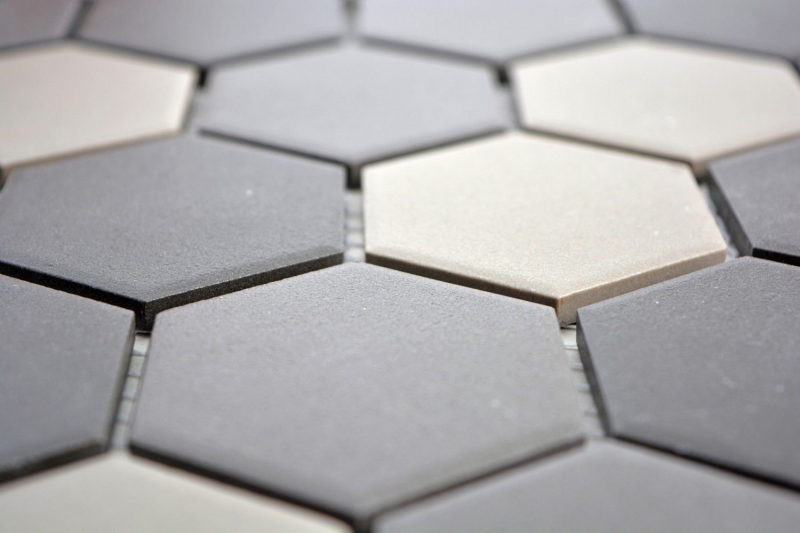 Piastrella di mosaico in ceramica esagonale grigio scuro grigio nero non smaltato MOS11B-2313-R10_