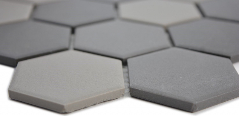 Piastrella di mosaico in ceramica esagonale grigio scuro grigio nero non smaltato MOS11B-2313-R10_