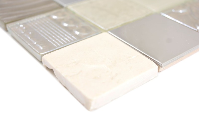 Mosaico di vetro piastrelle mosaico pietra mosaico acciaio rilievo beige crema fango muro piastrelle backsplash cucina bagno MOS88-1224