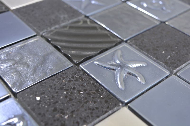 Mosaico di vetro tessere di mosaico pietra artificiale acciaio rilievo nero antracite grafite piastrelle backsplash cucina bagno MOS88-2717