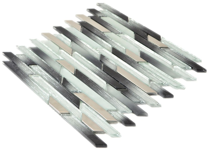 Mosaico di vetro aste mosaico piastrelle argento metallo antracite nero muro piastrelle backsplash cucina BAD MOS86-0203