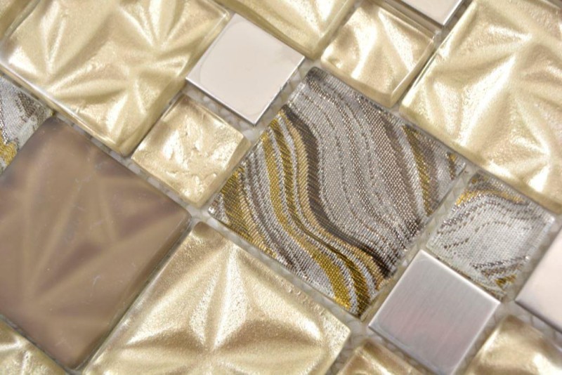Piastrelle di vetro a mosaico acciaio beige marrone rivestimento backsplash cucina bagno