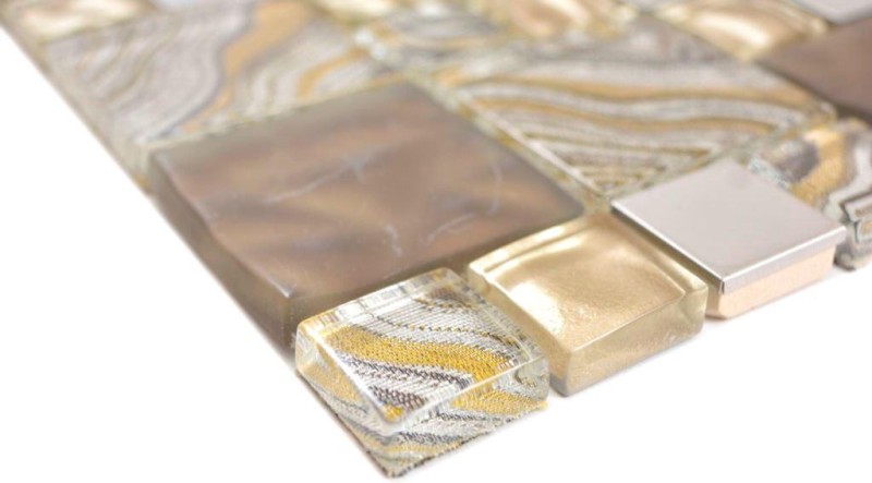 Piastrelle di vetro a mosaico acciaio beige marrone rivestimento backsplash cucina bagno