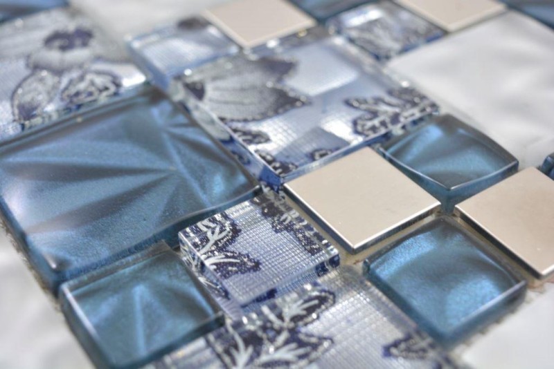 Piastrelle di vetro a mosaico acciaio grigio antracite blu rivestimento backsplash cucina bagno