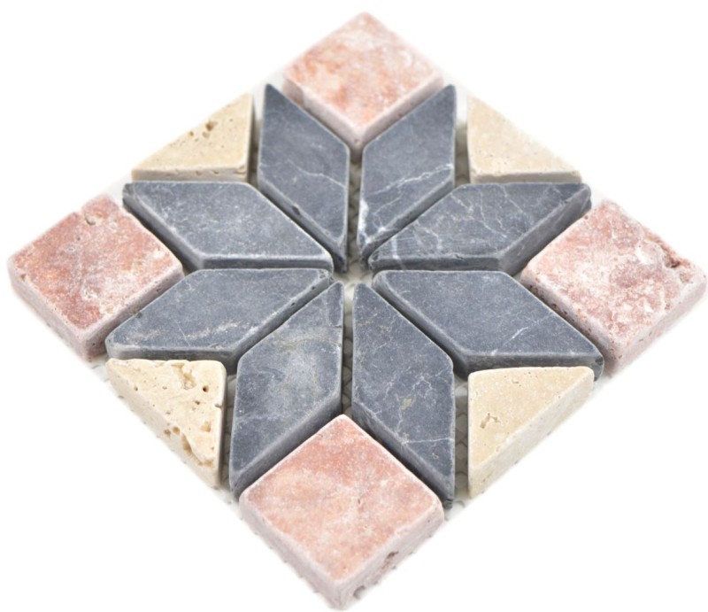 Mini travertino pietra naturale rossoverona rosa grigio antracite beige intarsio parete bagno cucina pavimento sauna - MOSDEKO01