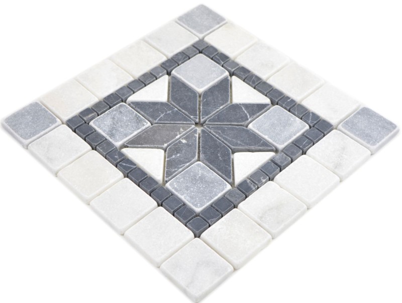 Pietra naturale intarsio decorazione marmo bianco grigio chiaro antracite travertino pavimento parete cucina piastrelle backsplash bagno WC - MOSDEKO58