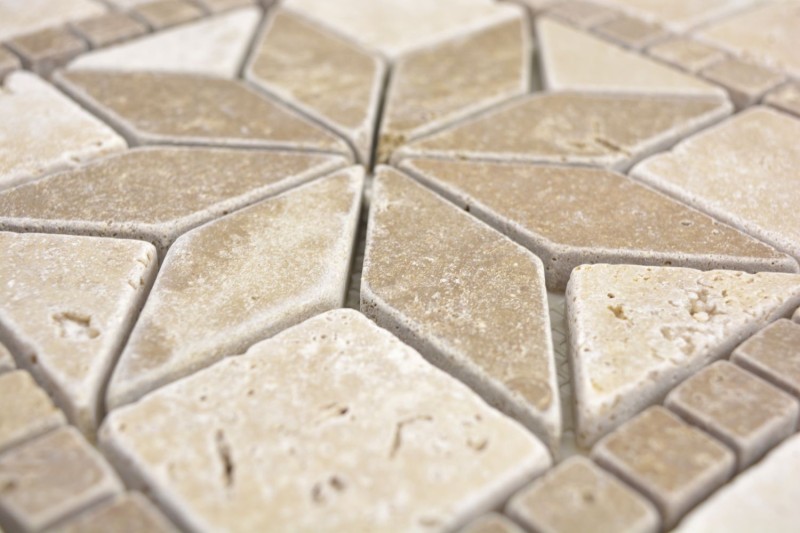 Pietra naturale intarsio decoro beige crema noce marrone travertino mosaico piastrelle parete pavimento cucina bagno sauna - MOSDEKO69