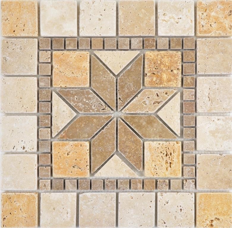 Intarsio di pietra naturale decoro giallo oro beige noce marrone travertino mosaico piastrelle pavimento parete piastrelle cucina - MOSDEKO80