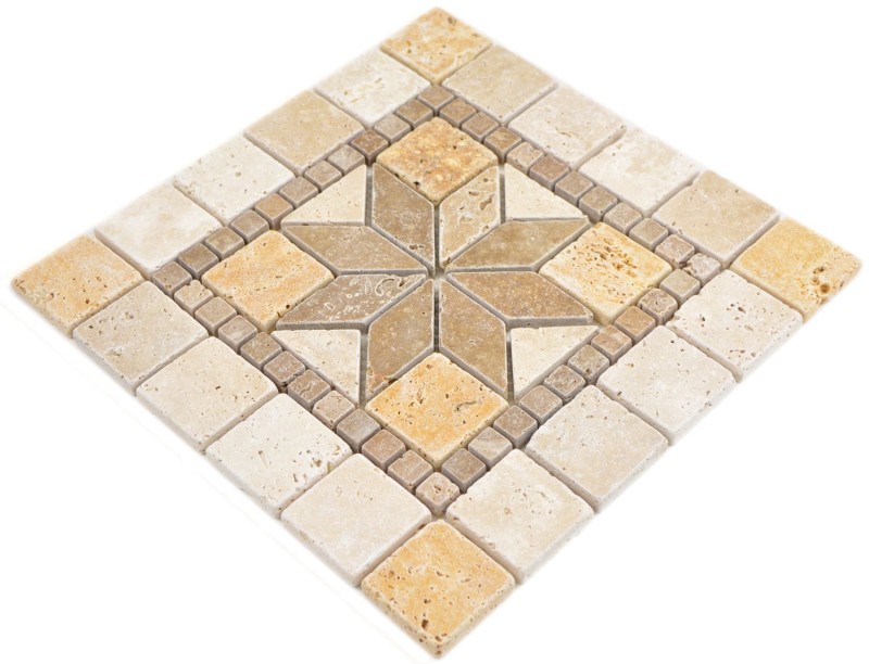 Intarsio di pietra naturale decoro giallo oro beige noce marrone travertino mosaico piastrelle pavimento parete piastrelle cucina - MOSDEKO80