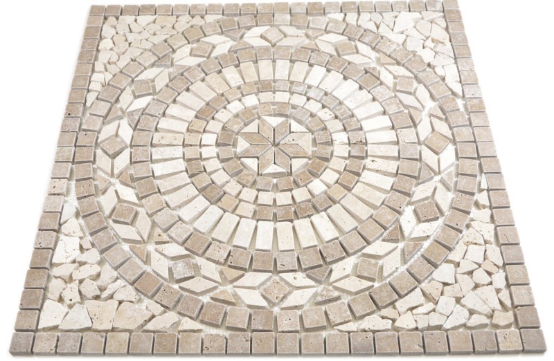 XL intarsio pietra naturale travertino beige chiaro crema noce marrone piastrelle mosaico pavimento cucina parete bagno sauna - MOSDEKO68