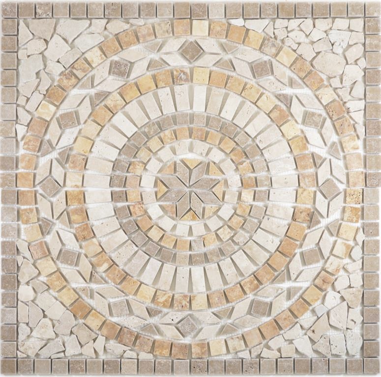 XL intarsio pietra naturale giallo oro beige chiaro noce marrone travertino mosaico piastrelle pavimento cucina parete bagno sauna - MOSDEKO79