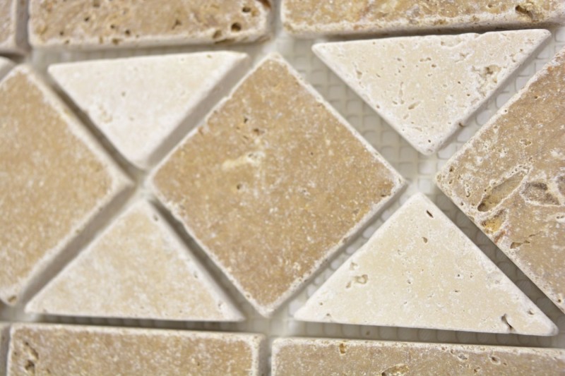 Travertino pietra naturale bordo beige crema cioccolato marrone noce parete pavimento doccia bagno cucina sauna - MOSBor-0246