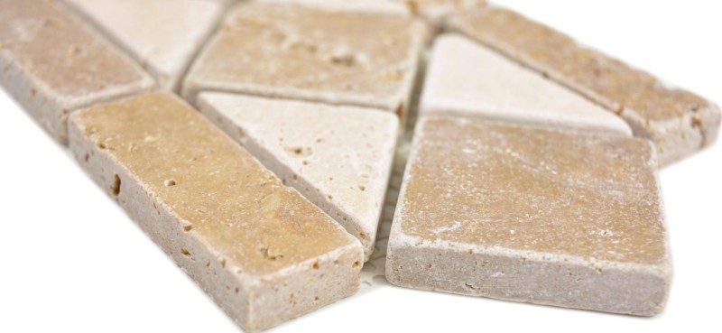 Travertino pietra naturale bordo beige crema cioccolato marrone noce parete pavimento doccia bagno cucina sauna - MOSBor-0246