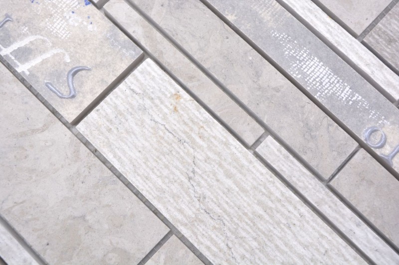 Mosaico di marmo in ceramica grigio chiaro con sfondo blu - MOS180-C07STG