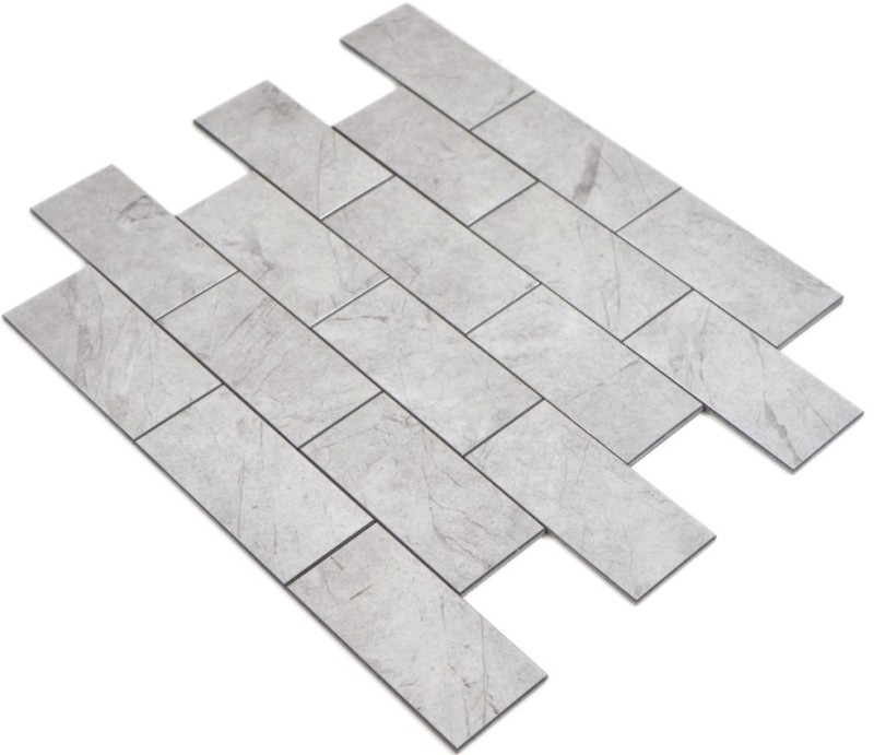 mosaico vinilico autoadesivo effetto pietra grigio Carrara look subway mosaico piastrelle parete backsplash cucina bagno MOS200-MLM