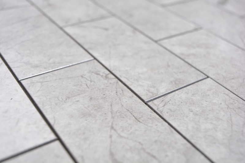 mosaico vinilico autoadesivo effetto pietra grigio Carrara look subway mosaico piastrelle parete backsplash cucina bagno MOS200-MLM