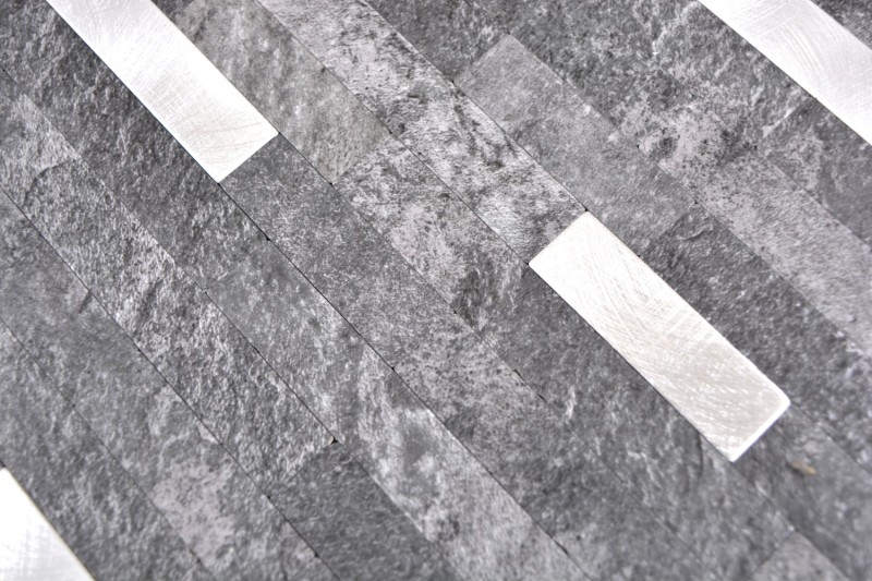 Composito vinilico effetto pietra Quarzo nero/Mosaico argento Piastrelle per pareti Cucina Bagno MOS200-22BS_f