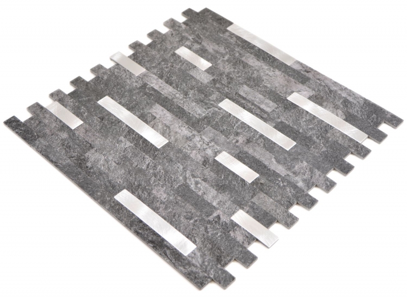 Composito vinilico effetto pietra Quarzo nero/Mosaico argento Piastrelle per pareti Cucina Bagno MOS200-22BS_f