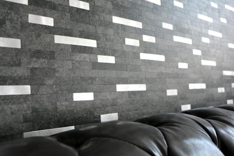 Mosaico vinilico autoadesivo bastoni aspetto pietra quarzo antracite argento piastrelle backsplash parete cucina MOS200-22BS