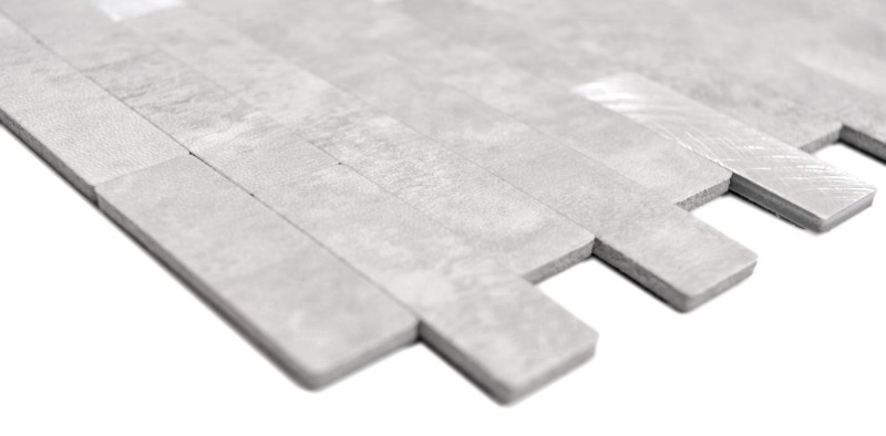 Mosaico vinilico autoadesivo bastoni pietra aspetto quarzo cemento grigio argento piastrelle backsplash cucina parete MOS200-4GS
