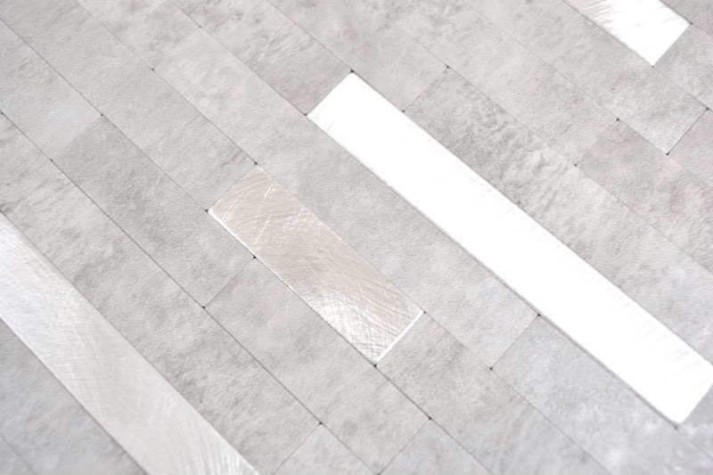 Mosaico vinilico autoadesivo bastoni pietra aspetto quarzo cemento grigio argento piastrelle backsplash cucina parete MOS200-4GS